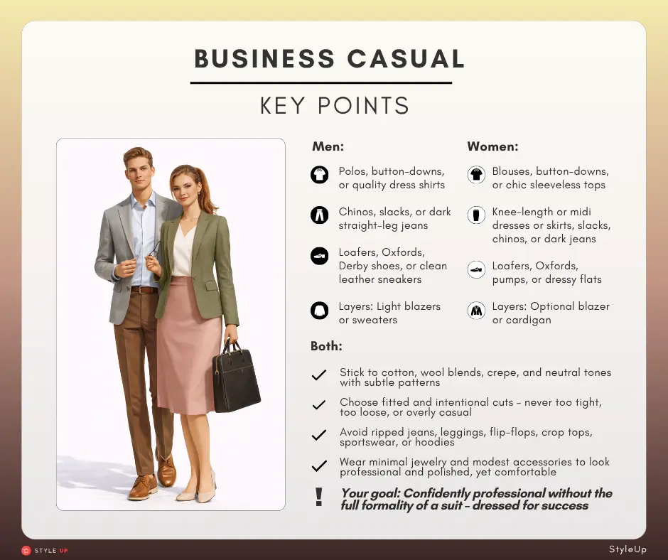 All Dress Codes Explained by StyleUp Business Casual Attire for Women and Men Key Points